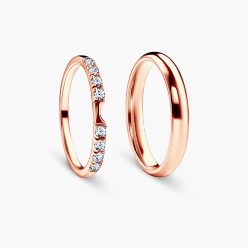 Obrączki The Journey: różowe złoto, biały szafir, półokrągłe, 2 mm i 3 mm